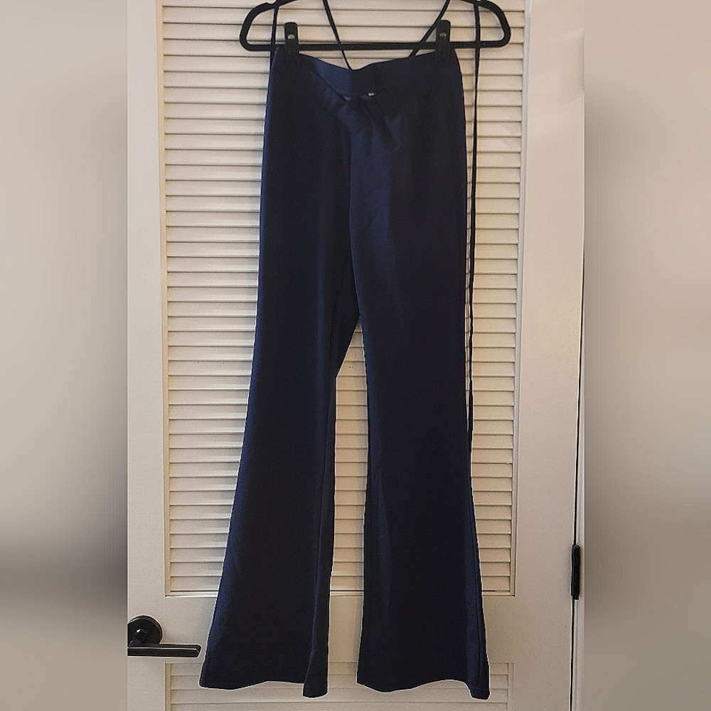 SHEIN - Navy Blue Lightweight V-Shape Pants With Waist Strings